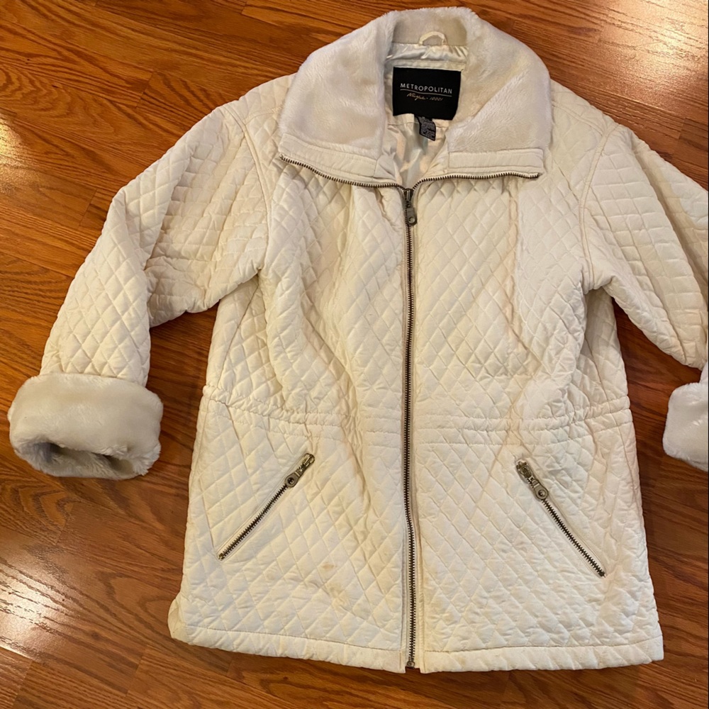 Vintage Y2K Quilted Cloud Coat Puffer Coat Faux Fur Coat Winter White Coat - Picture 1 of 15